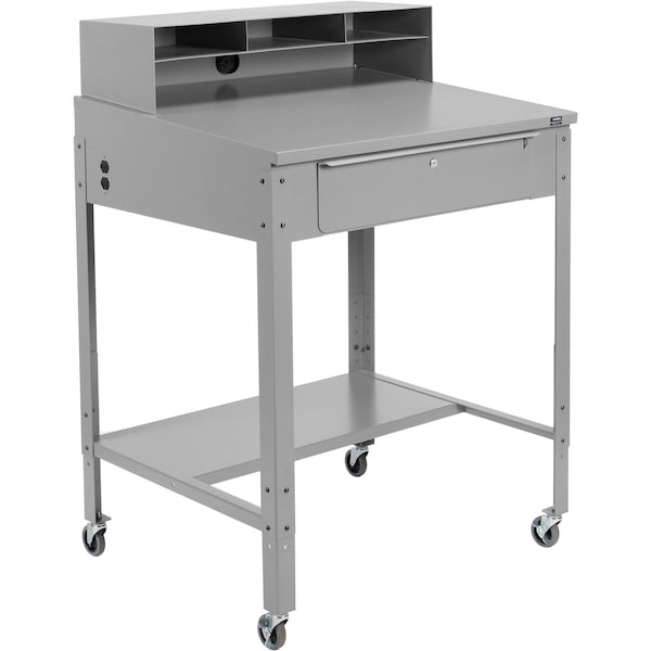 Global Industrial Sloped Mobile Shop Desk w/ Pigeonhole Riser, 34-1/2inW x 30inD, Gray 2546235CGY - main